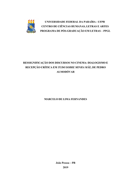 Universidade Federal Da Paraíba - Ufpb Centro De Ciências Humanas, Letras E Artes Programa De Pós-Graduação Em Letras – Ppgl