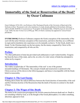 Immortality of the Soul Or Resurrection of the Dead? by Oscar Cullmann