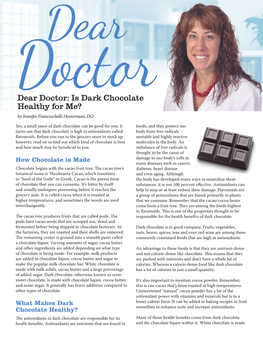 Dear Doctor: Is Dark Chocolate Healthy for Me? by Jennifer Franceschelli Hosterman, DO