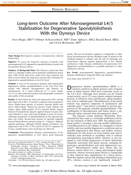 Long-Term Outcome After Monosegmental L4/5 Stabilization