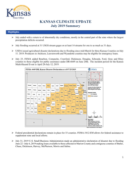KANSAS CLIMATE UPDATE July 2019 Summary