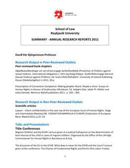 Annual Research Reports 2011