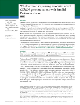 Whole-Exome Sequencing Associates Novel CSMD1 Gene Mutations with Familial Parkinson Disease