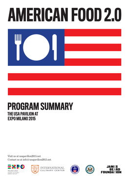 Program Summary the Usa Pavilion at Expo Milano 2015