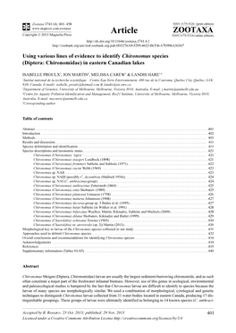 Using Various Lines of Evidence to Identify Chironomus Species (Diptera: Chironomidae) in Eastern Canadian Lakes