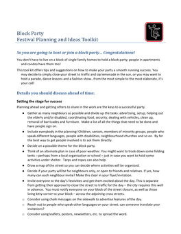 Block Party Festival Planning and Ideas Toolkit