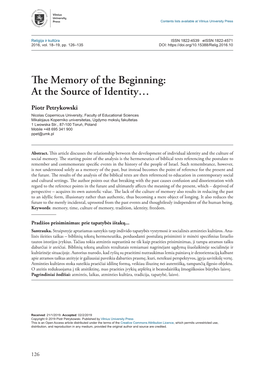 The Memory of the Beginning:At the Source of Identity…