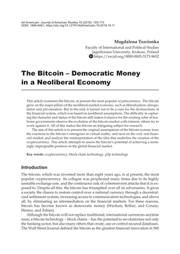 The Bitcoin – Democratic Money in a Neoliberal Economy