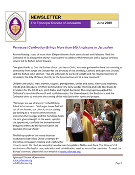 The Episcopal Diocese of Jerusalem Newsletter