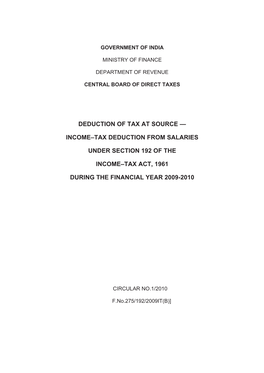 Income–Tax Deduction from Salaries Under Section 192