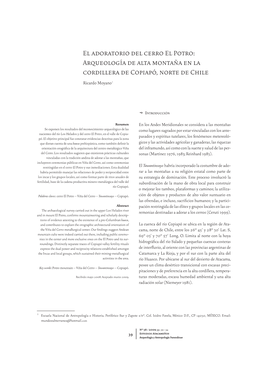 El Adoratorio Del Cerro El Potro: Arqueología De Alta Montaña En La Cordillera De Copiapó, Norte De Chile Ricardo Moyano1