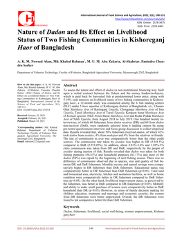 Nature of Dadon and Its Effect on Livelihood Status of Two Fishing Communities in Kishoreganj Haor of Bangladesh