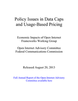Policy Issues in Data Caps and Usage-Based Pricing