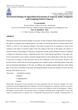 Structural Changes in Agricultural Economy of Gujarat, India: Irrigation and Cropping Pattern Aspects
