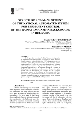Structure and Management of the National Automated System for Permanent Control of the Radiation Gamma Background in Bulgaria