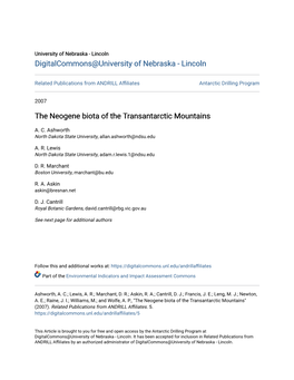 The Neogene Biota of the Transantarctic Mountains