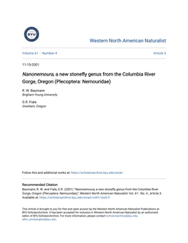 Nanonemoura, a New Stonefly Genus from the Columbia River Gorge, Oregon (Plecoptera: Nemouridae)