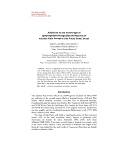 Additions to the Knowledge of Aphyllophoroid Fungi (Basidiomycota) of Atlantic Rain Forest in São Paulo State, Brazil