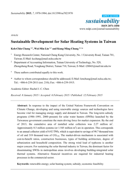 Sustainable Development for Solar Heating Systems in Taiwan