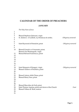 Calendar of the Order of Preachers