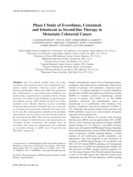 Phase I Study of Everolimus, Cetuximab and Irinotecan As Second-Line Therapy in Metastatic Colorectal Cancer