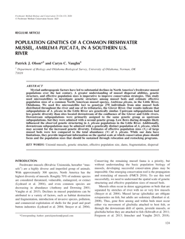 Population Genetics of a Common Freshwater Mussel, Amblema Plicata, in a Southern U.S