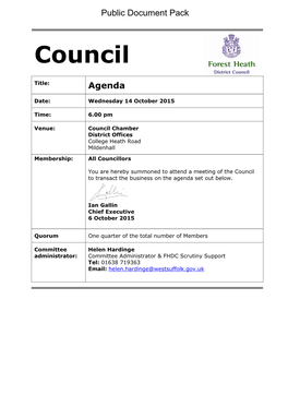 (Public Pack)Agenda Document for Forest Heath Council, 14/10/2015