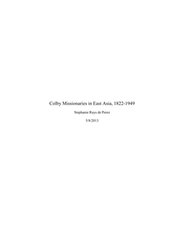 Colby Missionaries in East Asia, 1822-1949