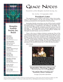 Grace Notes Newsletter of the Memphis Scottish Society, Inc