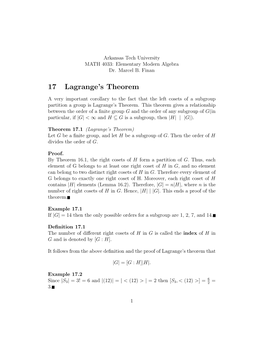 17 Lagrange's Theorem