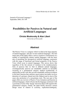 Possibilities for Passives in Natural and Artificial Languages