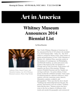 Whitney Museum Announces 2014 Biennial List