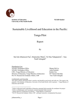 Sustainable Livelihood and Education in the Pacific
