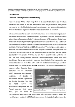 Lars Büttner Graciela, Der Argentinische Wartburg