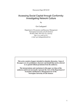 Accessing Social Capital Through Conformity: Investigating Network Culture