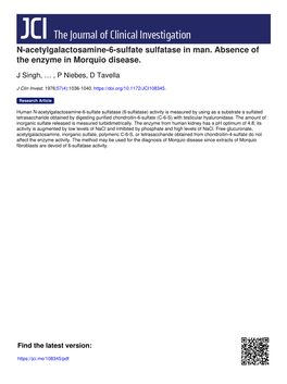 N-Acetylgalactosamine-6-Sulfate Sulfatase in Man. Absence of the Enzyme in Morquio Disease