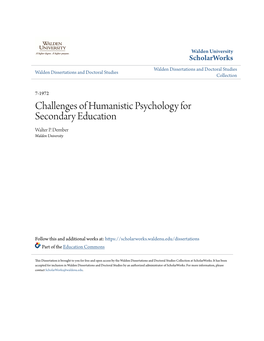 Challenges of Humanistic Psychology for Secondary Education Walter P