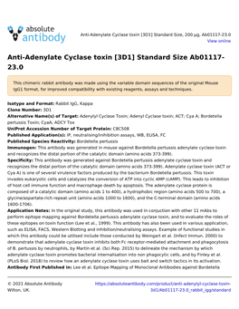 Anti-Adenylate Cyclase Toxin [3D1] Standard Size Ab01117- 23.0