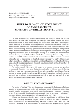 Right to Privacy and State Policy on Cyber Security