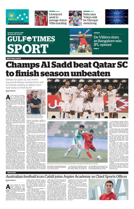 Champs Al Sadd Beat Qatar SC to Finish Season Unbeaten