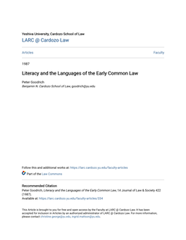 Literacy and the Languages of the Early Common Law