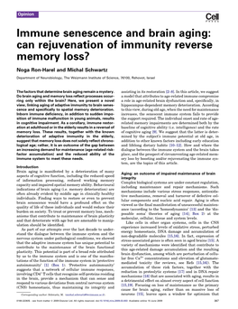 Immune Senescence and Brain Aging: Can Rejuvenation of Immunity Reverse Memory Loss?