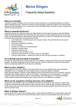 Marine Stingers Factsheet