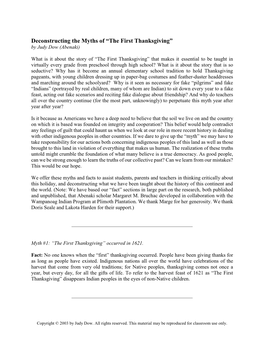 Deconstructing the Myths of “The First Thanksgiving” by Judy Dow (Abenaki)