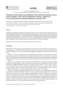 Phylogenetic Relationships and Morphology of the Pristimantis Leptolophus Species Group