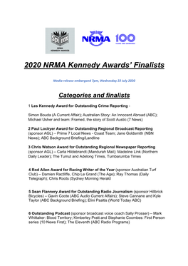 2020 NRMA Kennedy Awards' Finalists