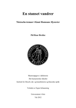 En Stanset Vandrer Nietzsche-Temaer I Knut Hamsuns Mysterier Pål Roar Brekke