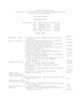 INDEX to VOLUME 26 of the JOURNAL of the ASSOCIATION of LUNAR and PLANETARY OBSERVERS (The Strolling Astronomer) by Michael