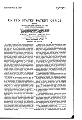 United States Patent Office 2,432,071 Method of Activation of Red Mud 