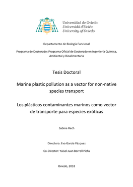 Tesis Doctoral Marine Plastic Pollution As a Vector for Non-Native Species